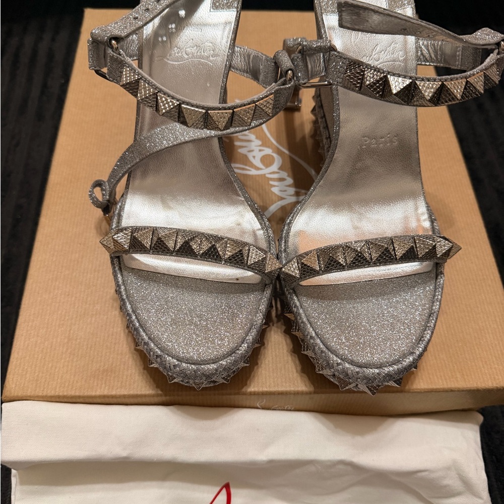 Christian Louboutin Glittering Silver Studded Heels